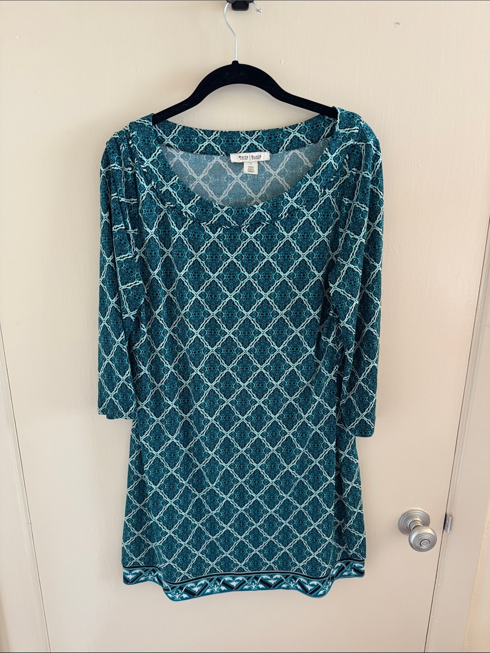 Teal Geometric Print Long Sleeve Dress